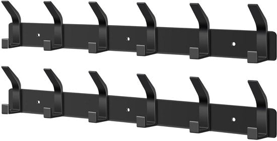 O'DADDY® Wall Coat Rack 24 Hooks - Porte-manteau suspendu - Porte-serviettes - Porte-manteau mural - 2 rangées de 12 crochets - Bande adhésive incluse - 44 x 3,5 x 7 cm - Noir