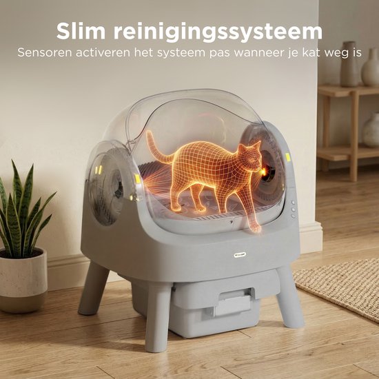 TrevoPet® Bac à litière automatique - autonettoyant et sûr - pour chats jusqu'à 12 kg - tapis, 60 sacs à déchets et accessoires inclus - bac à déchets de 10 litres - gris