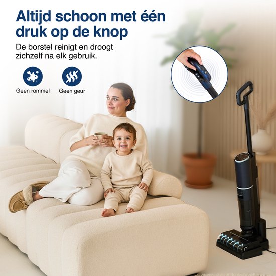 Samako Aqualis S1 - Aspirateur avec fonction serpillière - 2-1 Floor cleaner - Wet Dry Mop Vacuum cleaner - Self-cleaning and Drying - 35min battery life