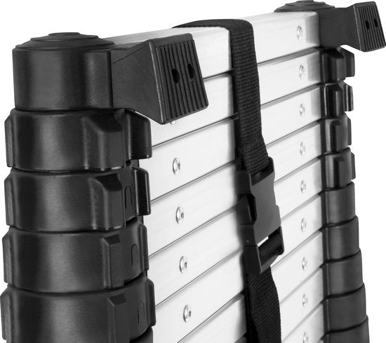 Échelle télescopique VONROC PRO - 3,20 mètres - homologuée selon les normes de sécurité de l'UE et des Pays-Bas - fermeture en douceur - supports muraux et barre transversale intégrés pour une meilleure prise en main et une plus grande sécurité