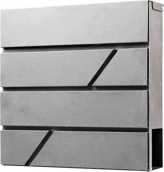 BRASQ Letterbox Hanging Grey Deluxe - Boîte aux lettres murale avec serrure et compartiment à journaux - avec matériel de montage et 2 clés - Boîte aux lettres - boîte postale - boîte à lettres - acier inoxydable
