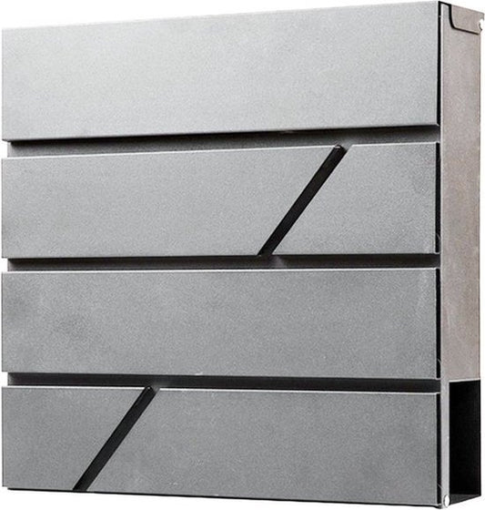 BRASQ Letterbox Hanging Grey Deluxe - Boîte aux lettres murale avec serrure et compartiment à journaux - avec matériel de montage et 2 clés - Boîte aux lettres - boîte postale - boîte à lettres - acier inoxydable