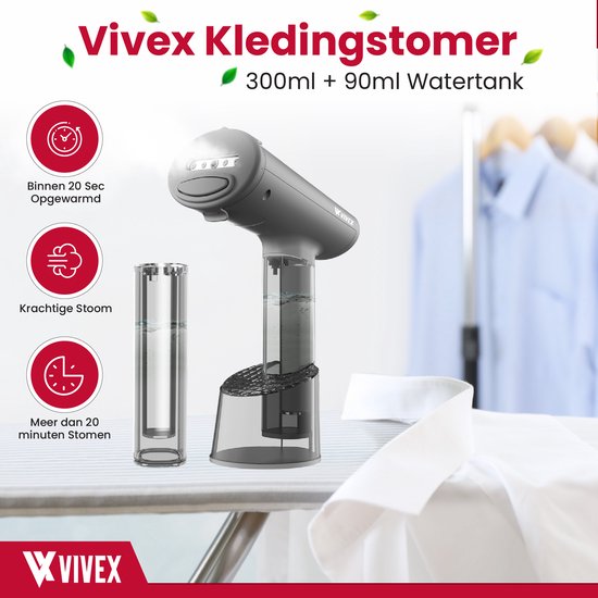 Vivex® Défroisseur à vêtements - Défroisseur à main pour vêtements - Défroisseur - Accessoire gratuit + Réservoir supplémentaire