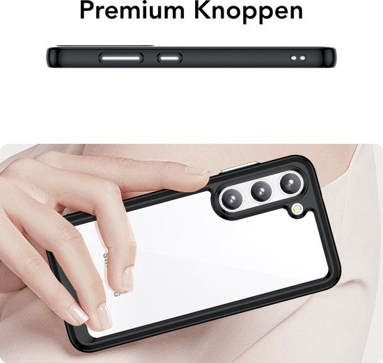 Podec Case Suitable for Samsung Galaxy S23 Black and Transparent Phone Case - Anti-Shock Case Cover with 2x Screen Protector