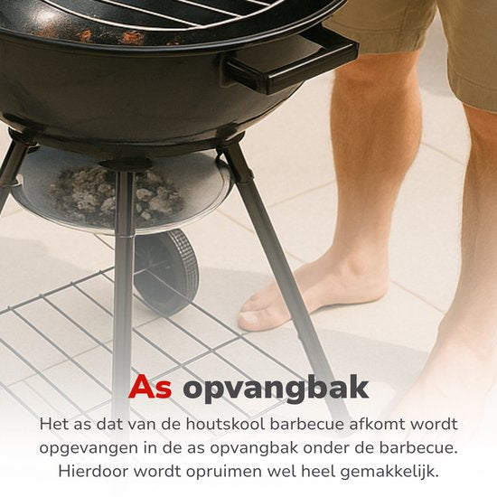 alpina Charcoal BBQ - Barbecue à boule Ø43 cm - Barbecue avec couvercle et roues - Système de ventilation intégré - Cendrier amovible - Noir
