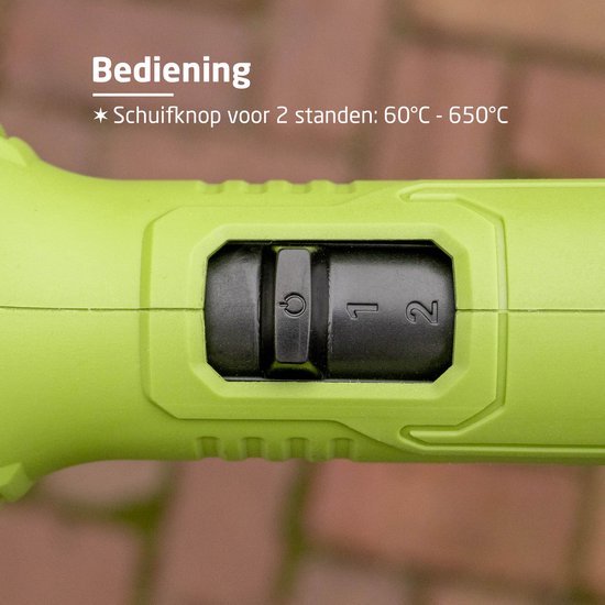 BREND BR-2229 Brûleur électrique de mauvaises herbes avec roues - Désherbeur avec chaleur jusqu'à 650 °C - Avec accessoire pour barbecue - Respectueux de l'environnement - Vert