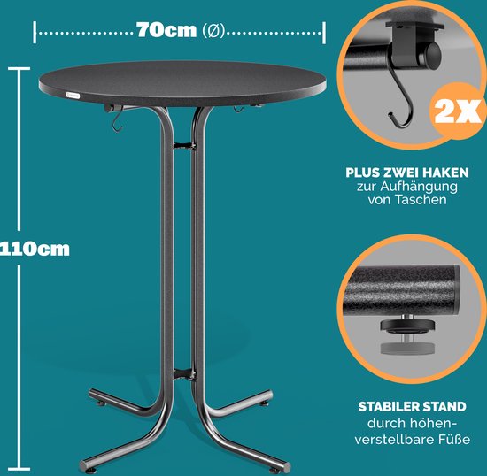 CASARIA Bartable - 70x110cm Pieds de table pliables et réglables - Gris