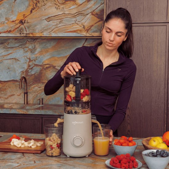 Safecourt Kitchen Slow Juicer XXL - moteur puissant [Technologie de pré-coupe et de pression à froid] - nettoyage facile - sans BPA - juicer Beige