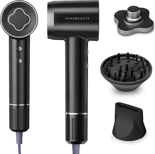 Sansbeauté® Sèche-cheveux avec diffuseur - Boucles - 110 000 tr/min - Sèche-cheveux ionique avec brosse - 3 niveaux - 3 accessoires - Sèche-cheveux de voyage - Coolshot - Sèche-cheveux avec diffuseur - Sèche-cheveux - 2000W - EssentiaPRO®.
