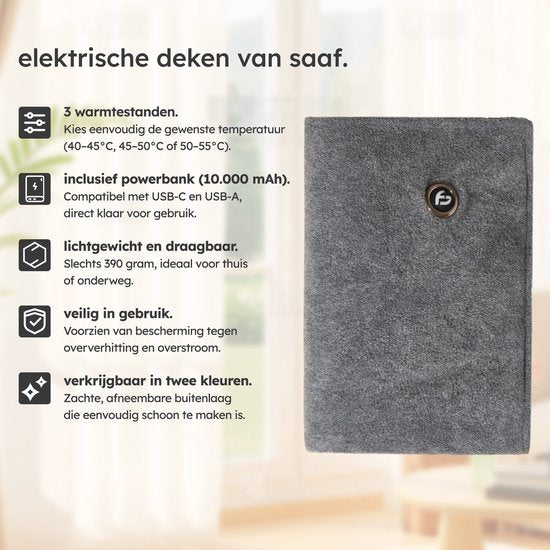 Couverture chauffante - Infrarouge - Sans fil - Chauffe-chaise - Couverture chauffante Chaise - Couverture chauffante - 3 réglages - 40x110 cm - Original Grey - Saaf Comfort
