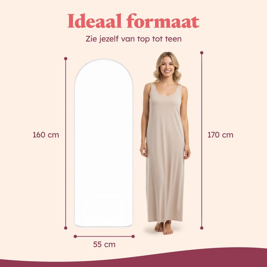 Fraay Pass Mirror 160x55cm - Standing & Hanging - Minimalist Wall Mirror - Standing Mirror - White Matt