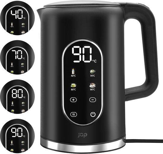 JAP Appliances Aquanova - Bouilloire (1,7 litre) avec contrôle de la température - Fonction maintien au chaud - 40°C pour les aliments pour bébés - Noir