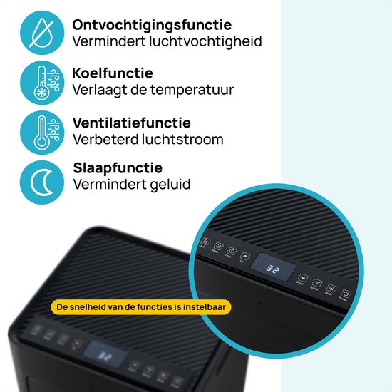 MOA Mobile Air Conditioner - 7 000 BTU - Climatiseur - télécommande - Classe énergétique A - Kits d'étanchéité pour fenêtres - Chambre à coucher - Salon - jusqu'à 60 m³ de refroidissement - ventilateur et déshumidificateur - Noir