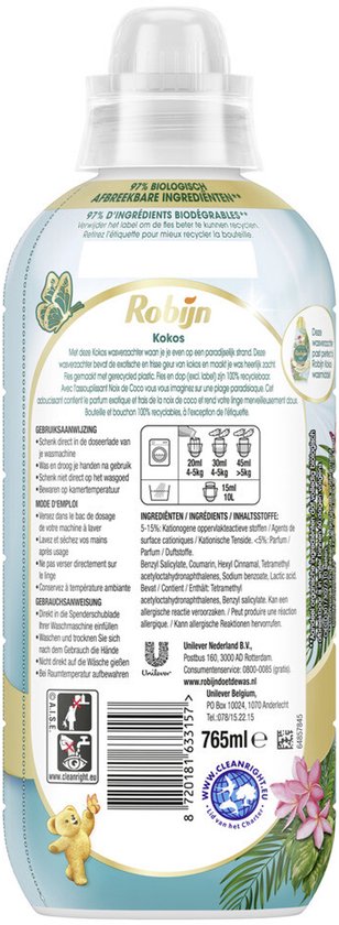 Robijn Adoucisseur d'étoffe Coconut Sensation 38 lavages - 765 ml