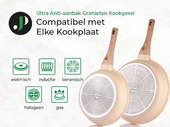 Just Perfecto 12 Pieces Induction Pans Set - Beige Pans Set With Lid For Gas and Induction - PFAS free - Cold grips