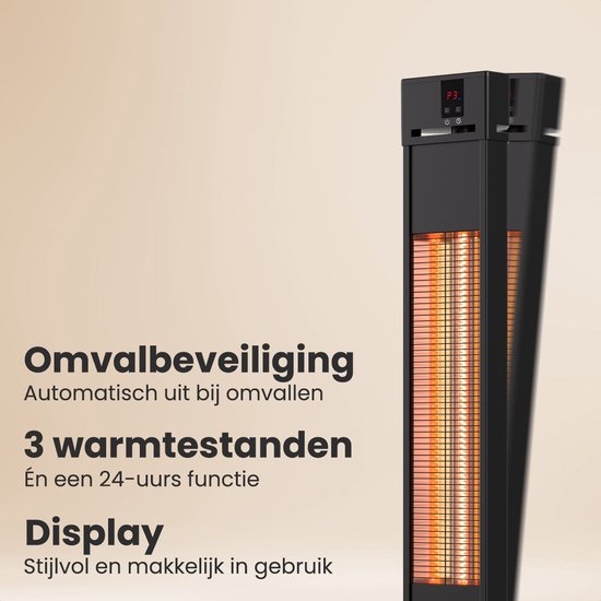 Auronic Terrace Heater - Chauffage infrarouge - Debout - 20m2 - Electrique - 2000W - Télécommande - 3 niveaux - Noir
