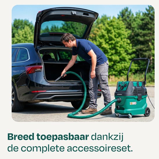 Aspirateur eau et poussière VONROC construction - Classe M - 1600W - 22kPa - Nettoyage automatique du filtre (fonction knock) - HEPA H14 - Réservoir 40L - Tuyau antistatique Ø35 mm