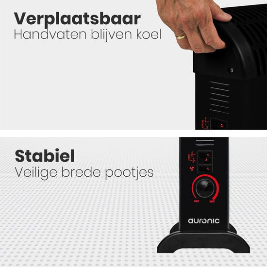 Auronic Convecteur électrique - 750/1250/2000 Watts - Avec ventilateur - Chauffage - Ventilateur - Noir