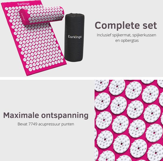 Nail Mat Acupressure Mat - Shakti Mat avec boule de massage et sac de transport - Tapis de massage 68x42x2 cm Earkings - Rose