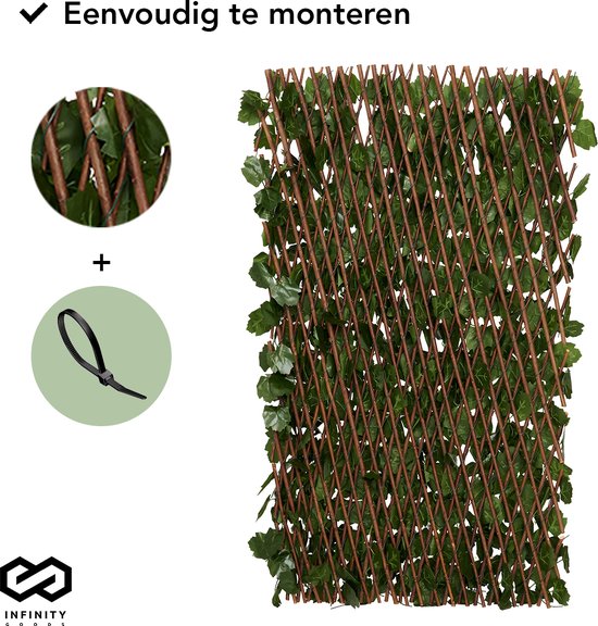 Infinity Goods Haie artificielle - extensible - 180 x 90 cm - Lierre artificiel - Plantes artificielles pour l'extérieur et l'intérieur - Imitation végétale - Lierre artificiel - Extensible - Paravent de jardin - Paravent de balcon