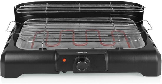 Barbecue électrique - Princess 112250 Barbecue électrique avec étagères latérales - BBQ - 40x25cm - Utilisable avec et sans support - Avec étagères latérales - Utilisable également comme grill de table - 2200W