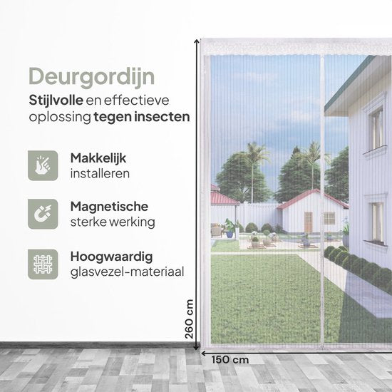 O'DADDY® Rideau de porte Deluxe FIBER - Rideau anti-moustiques magnétique - Pour portes neuves et standard - Installation facile - Moustiquaire de porte blanche - 150x260 cm