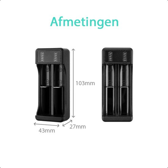 Tech Essentials 2 Slots 18650 Charger With 2x 18650 Batteries 2600mAh 3.7V - 7.8A - USB-C - Li-ion 3.7V - Lithium - Holder - Battery