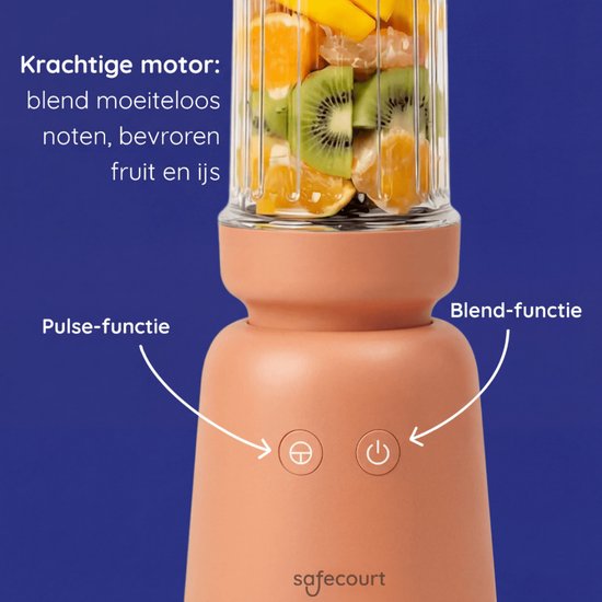 Safecourt Kitchen PureBlend - 1000W Smoothie maker - BPA free - includes to-go drinking lid + straw- Premium Tritan blend cups -Pink