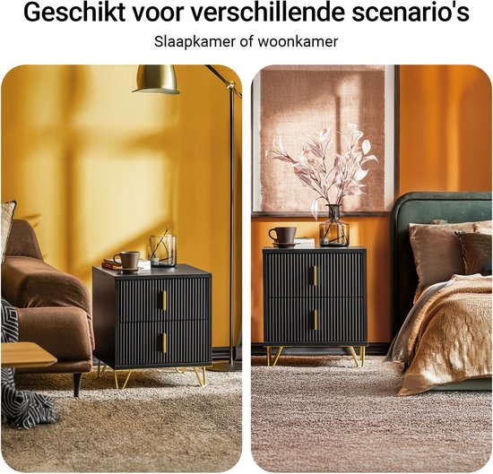 SoBuy Table de nuit 2 pièces avec 2 tiroirs - Table d'appoint - Table d'appoint pour canapé - Table basse - Table de chambre - Table de lit avec 2 tiroirs pour le salon, la chambre, le bureau, Noir, 40x40x47cm, FBT115-SCHx2