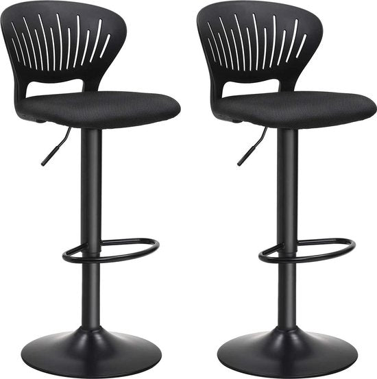 SONGMICS Tabouret de bar, ensemble de 2, tabouret de bar réglable en hauteur avec dossier couronné, pivotant à 360°, siège rembourré confortable, cuisine, bar, noir LJB04BK