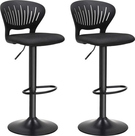 SONGMICS Tabouret de bar, ensemble de 2, tabouret de bar réglable en hauteur avec dossier couronné, pivotant à 360°, siège rembourré confortable, cuisine, bar, noir LJB04BK