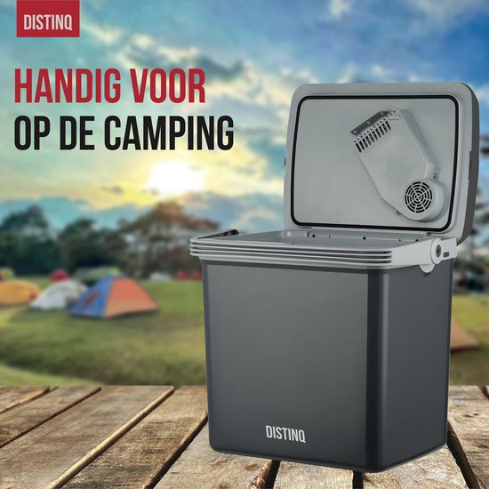 DistinQ Glacière électrique pour voiture et camping - Glacière électrique avec fonction chauffage - 12v 230 Volt - 25L - Gris