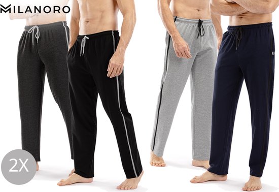 Milanoro - Lot de 2 pantalons de jogging sportifs et confortables pour hommes - Noir/Gris - XL