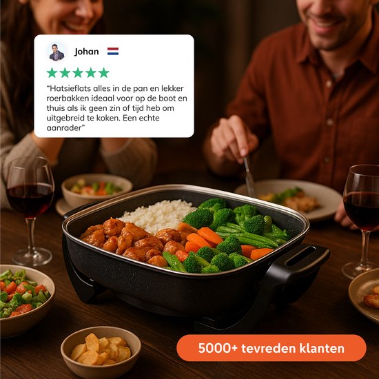Poêle à frire électrique avec couvercle - Poêle à frire - Party - Grill - Snack - Saute - Poêle - Induction - Poêle à frire - Skoov
