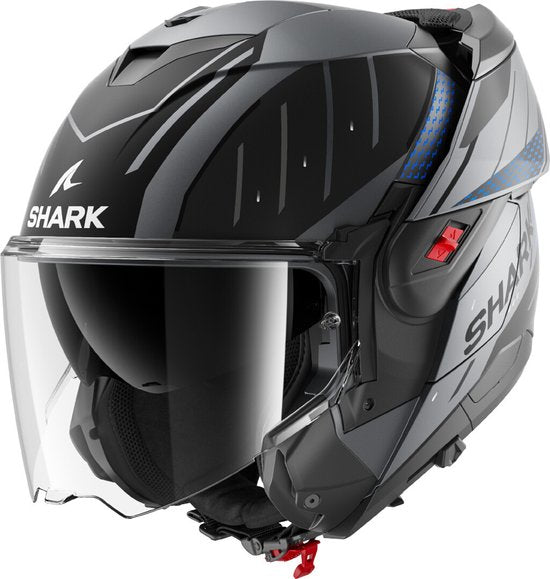 SHARK Oxo Rydger Matt Anthracite Bleu Noir ABK System Helmet - Taille M - Casque
