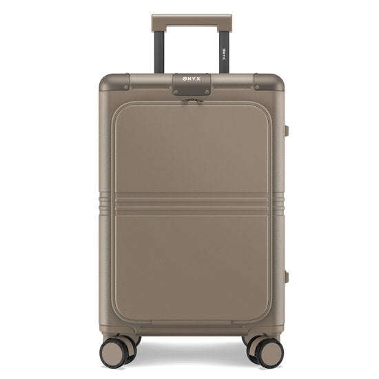 ONYX Hybrid Pro Hand Luggage Suitcase with Front Pocket 38 Litres - Recycled Polycarbonate and Zipperless Design - Travel Suitcase with TSA Lock and Spinner Wheels - Lightweight Trolley with Laptop Compartment - Desert Clay