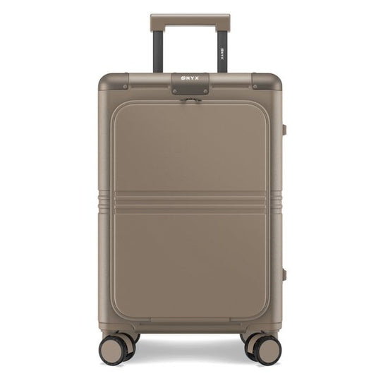 ONYX Hybrid Pro Hand Luggage Suitcase with Front Pocket 38 Litres - Recycled Polycarbonate and Zipperless Design - Travel Suitcase with TSA Lock and Spinner Wheels - Lightweight Trolley with Laptop Compartment - Desert Clay