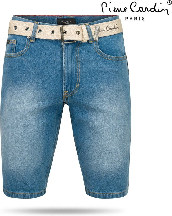 Pierre Cardin - Bermuda pour homme avec ceinture gratuite - Light Wash - Denim