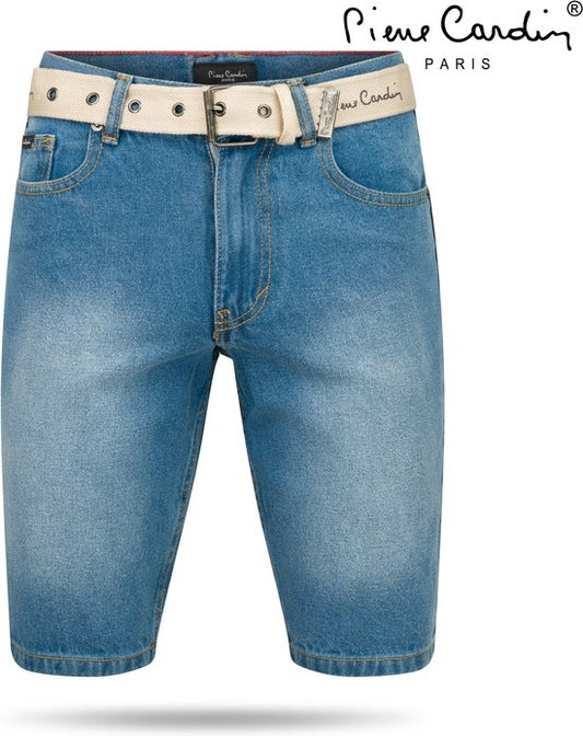 Pierre Cardin - Bermuda pour homme avec ceinture gratuite - Light Wash - Denim