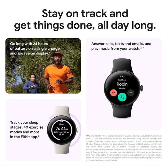 Google Pixel Watch 2 - Boîtier argenté - Bracelet bleu - GPS - 5ATM - Fonctions Fitbit - Batterie 24h - Ecran AMOLED