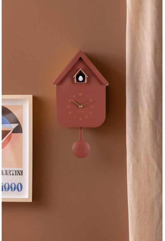 Horloge murale Karlsson Solo Colour Cuckoo - Bordeaux - 6x21,5x41cm - Horloge murale moderne