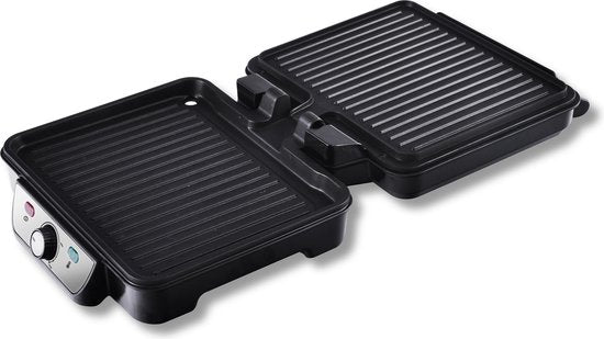 Inventum CG618 - Gril de contact - Gril de table - Surface de gril 28 x 23 cm - Sans PFAS - Revêtement antiadhésif - 1800 watts - acier inoxydable/noir