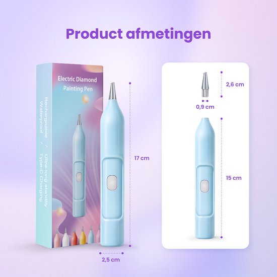 Rubye® - Stylo de peinture électrique pour diamants - Avec technologie d'aspiration - Rechargeable via USB-C - Confortable à utiliser - Pour pierres rondes et carrées - Bleu