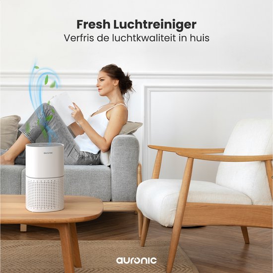 Auronic Air Purifier Fresh - Avec filtre HEPA 13 - 225 m³/h - 45 m² - Filtre à charbon - 3 étapes - Purificateur d'air - Blanc