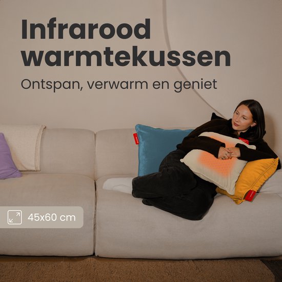 Auronic Heat Pillow - Velours - 45x60 - Sans fil - Rechargeable - Oreiller électrique - Infrarouge - Taupe