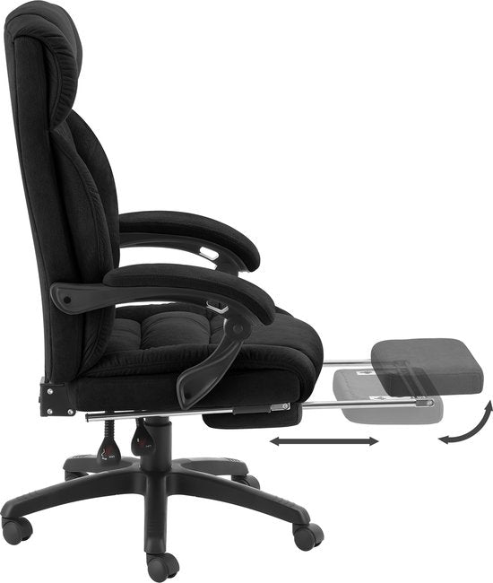 tectake® Luxury Office Chair - Chaise de direction ergonomique avec repose-pieds et repose-tête - Chaise de bureau ou de bureau avec revêtement en velours épais - Chaises de bureau pour adultes - Rotation douce, avec roulettes - Dossier et hauteur réglabl