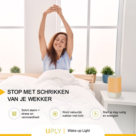 UPLY Lumière d'éveil - Avec prise de charge USB - Avec 30 sons - Réveil avec lumière - Bruit blanc - Réveil numérique