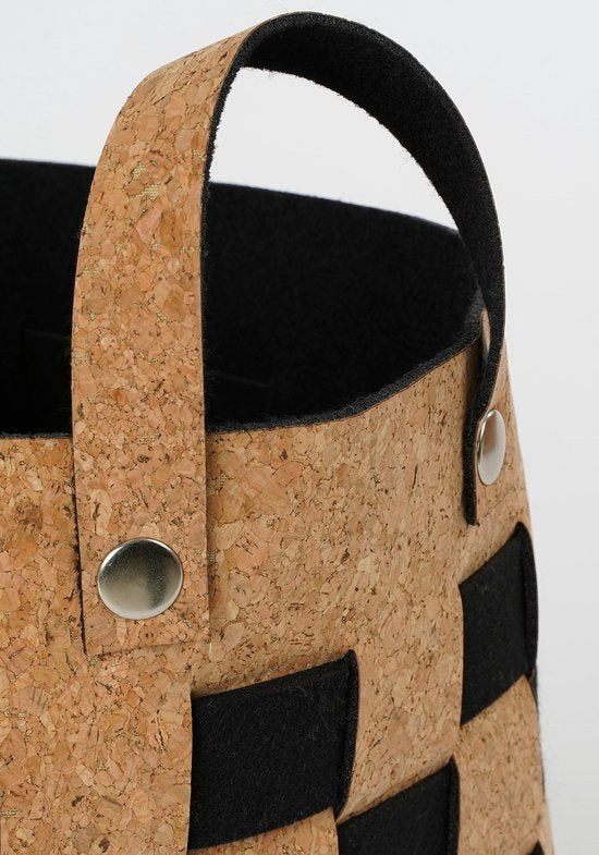 Panier de rangement pour décorations Mica - Lot de 3 - L40 x L30 x H30 cm - liège/feutre - noir