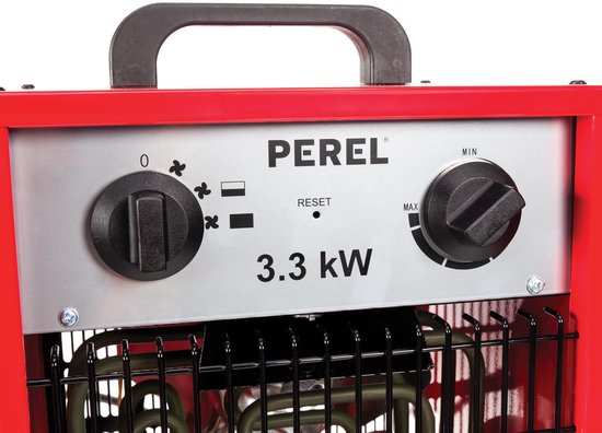 Perel Chauffage électrique à ventilateur 3300W, 2 niveaux de chaleur, thermostat et mode refroidissement, IP24, avec protection contre la surchauffe, chauffage portable compact pour l'atelier, le garage, la salle de loisirs