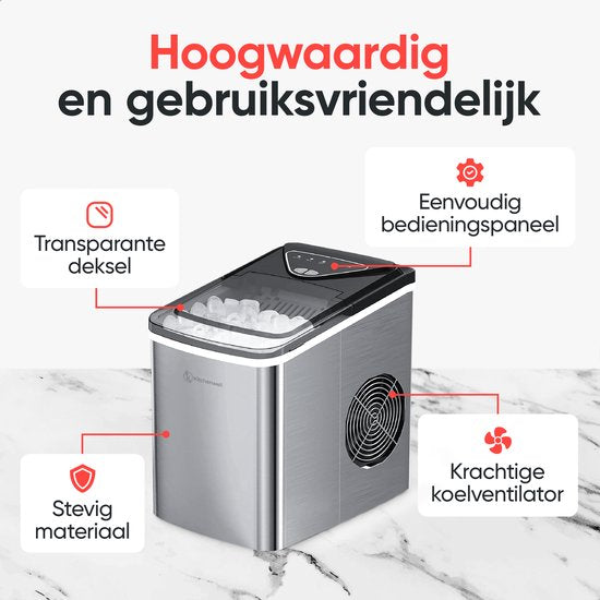 Machine à glaçons Kitchenwell - 2L - 12kg/24 heures - Fonction autonettoyante - Argenté